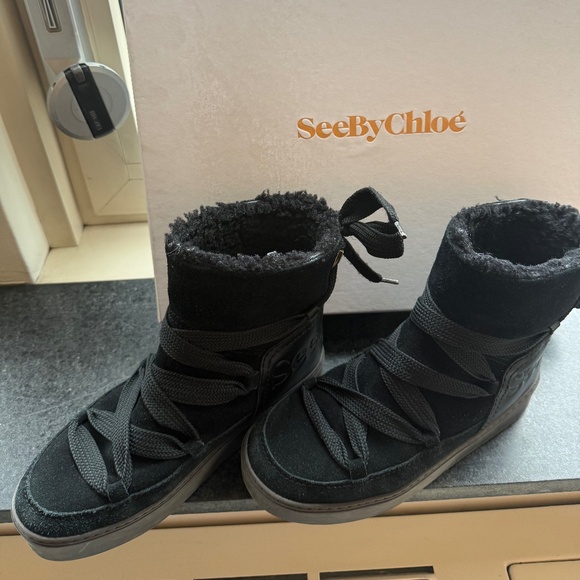 See by Chloe Black tie boots. Elevated Ugg Style - Picture 1 of 7